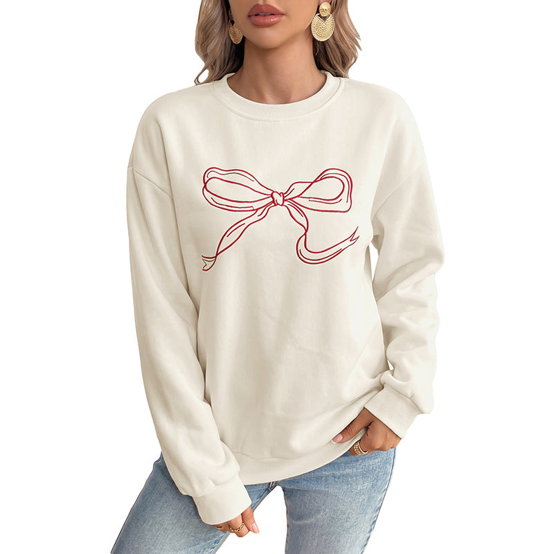 Damen Oversize-Sweatshirt mit gesticktem Schleifen-Motiv und Rundhalsausschnitt Echoarchiv