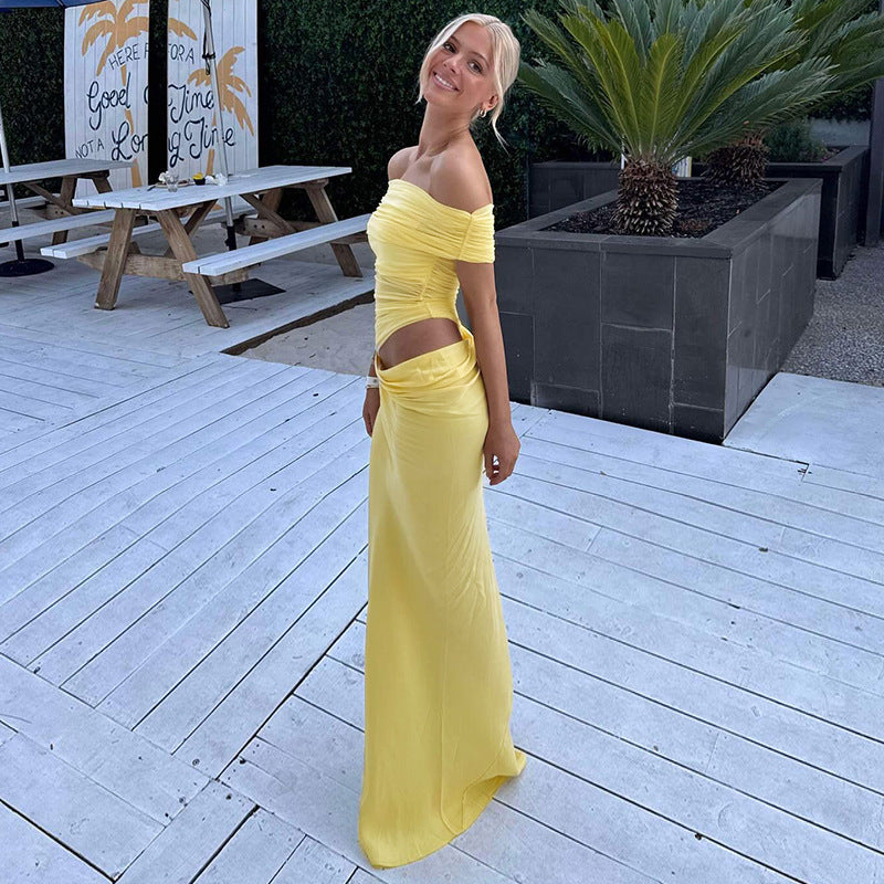 Damen Elegantes Off-Shoulder Maxikleid mit Raffung Echo Archiv