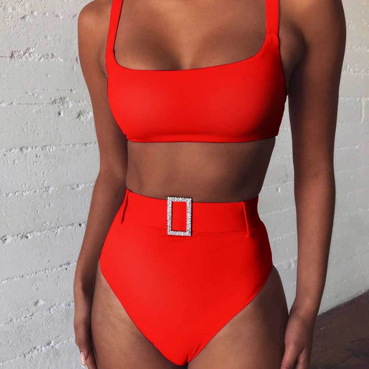 Damen Hoch tailliertes Bikini-Set mit funkelndem Gürtel Echo Archiv