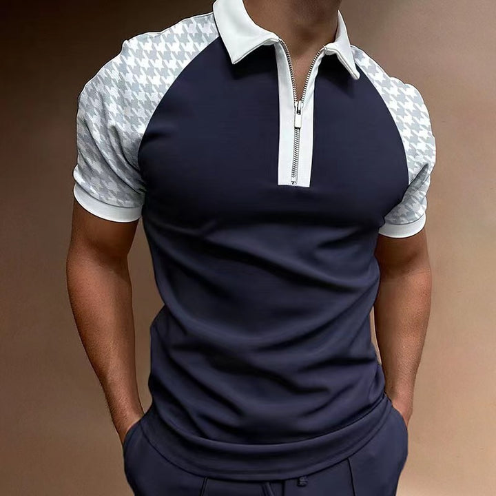 Herren Poloshirt mit modernem Reißverschluss und trendigem Karomuster Echoarchiv