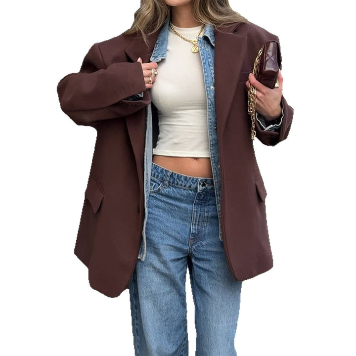 Damen oversized Longblazer mit kastigem Schnitt, Reverskragen, gefütterten Pattentaschen und strukturierter Wollmischung – Célinea