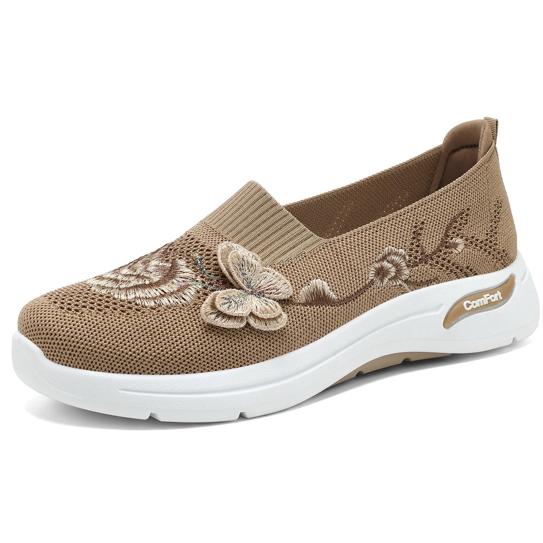 Damen nan gestrickter Slip-On Slipper mit 3D-Blumenstickerei und ergonomischer Komfort-Zwischensohle Echo Archiv