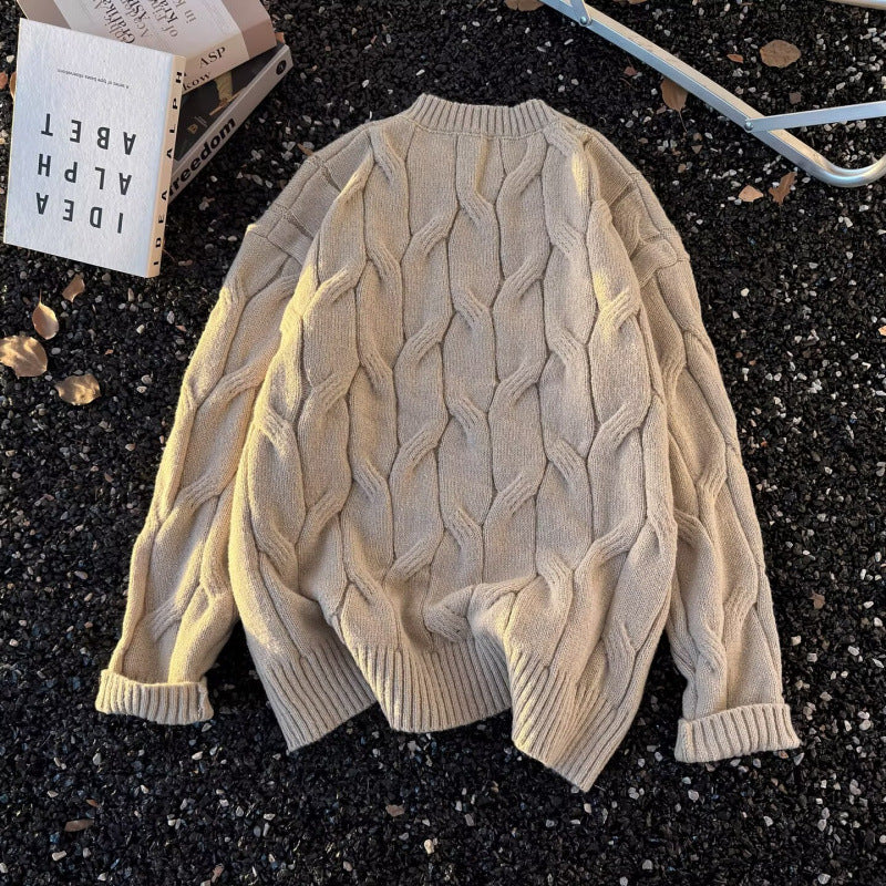 Damen Grobgestrickter Oversize-Zopfmuster-Strickpullover mit verkürztem Saum Echoarchiv