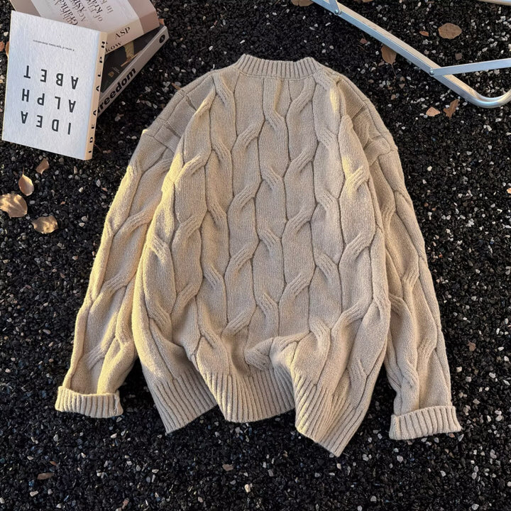 Damen Grobgestrickter Oversize-Zopfmuster-Strickpullover mit verkürztem Saum Echoarchiv