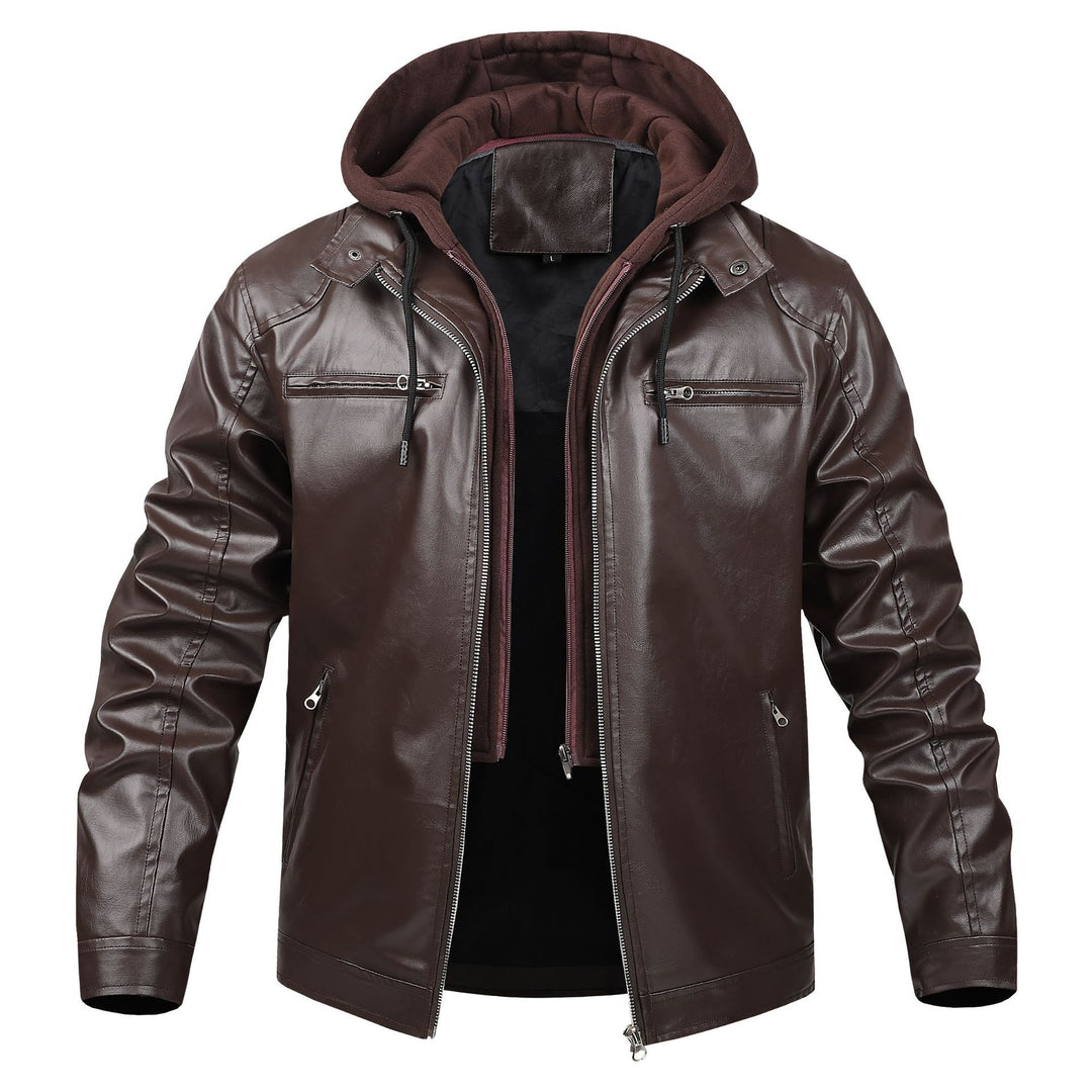 Herren Stilvolle Lederjacke mit Kapuze Echo Archiv
