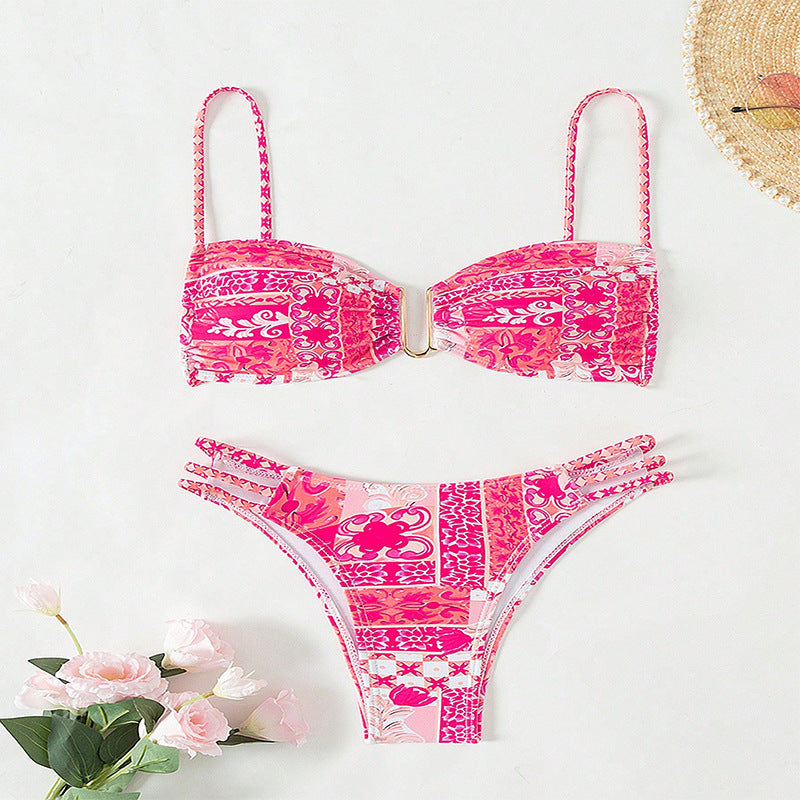Damen Bandeau-Bikini mit floralem Muster und eleganten Details Echo Archiv