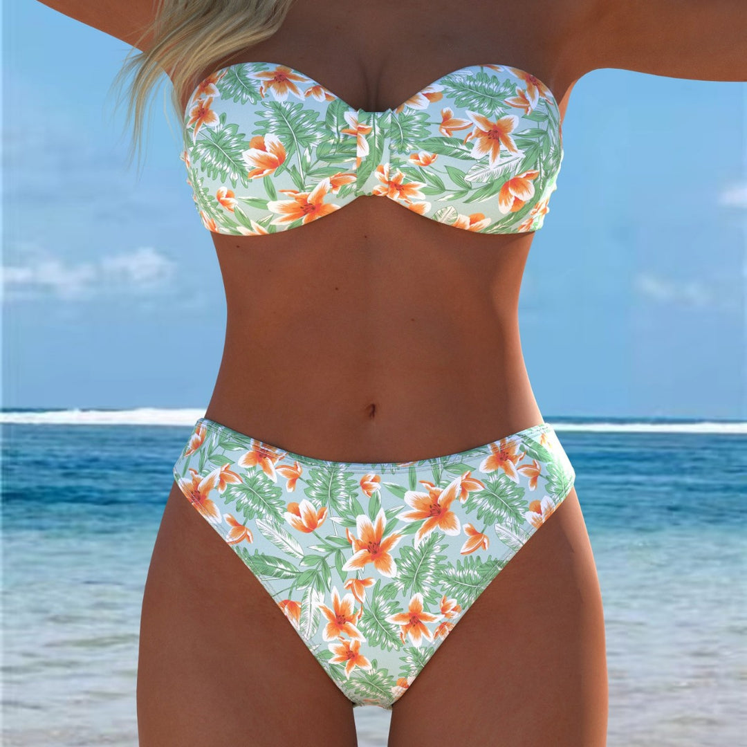 Damen Bandeau-Bikini mit einzigartigem Federmuster und hohem Taillenschnitt Echo Archiv