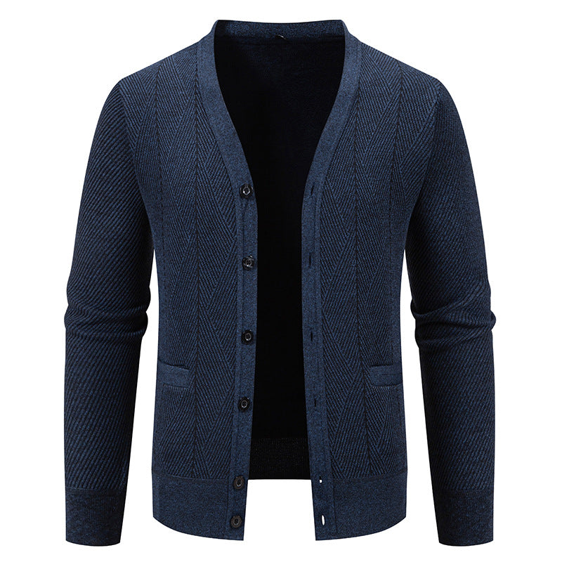 Herren Strukturierter Feinstrick-Cardigan mit Chevron‑Muster, V‑Ausschnitt und Eingrifftaschen Echo Archiv