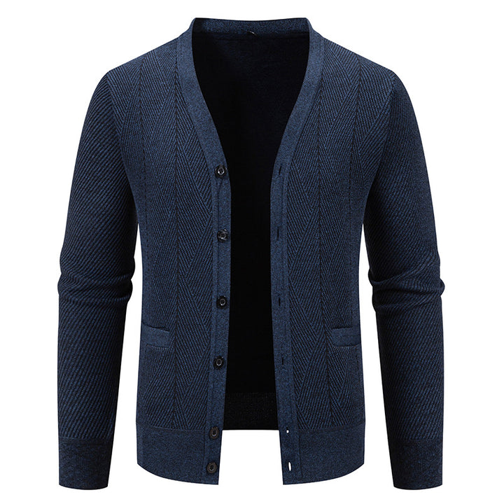 Herren Strukturierter Feinstrick-Cardigan mit Chevron‑Muster, V‑Ausschnitt und Eingrifftaschen Echo Archiv