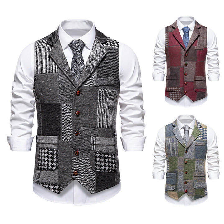Herren nan Patchwork Weste mit Reverskragen Knopfleiste und aufgesetzten Taschen Echo Archiv