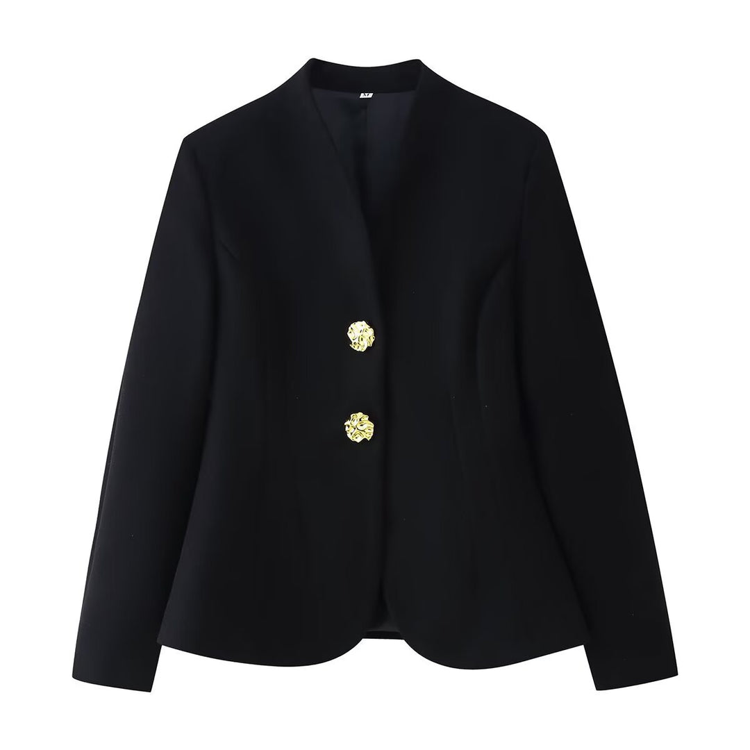 Damen Taillierter Blazer ohne Revers mit goldenen Zierknöpfen Echo Archiv