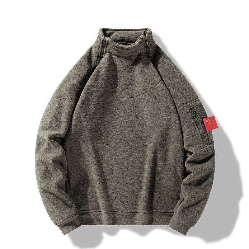 Herren Fleece-Pullover mit Stehkragen und praktischen Reißverschluss-Taschen Echoarchiv