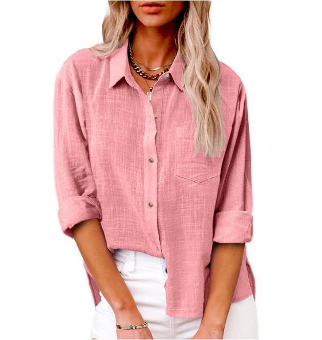 Damen lässige Leinenbluse mit kurzem Arm und Knopfdetails Echoarchiv