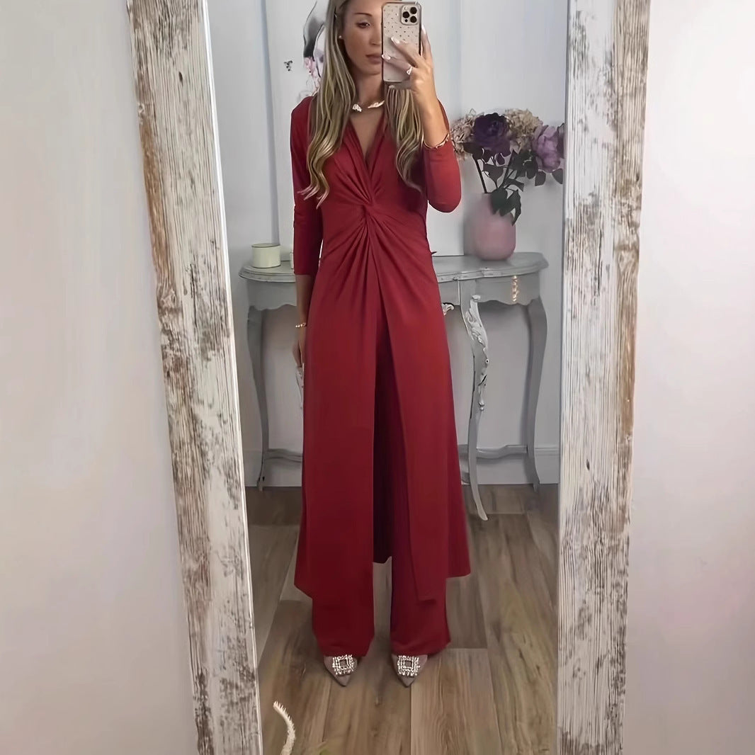 Damen Maxikleid mit V-Ausschnitt, Knotendetail und Animal-Print Echoarchiv