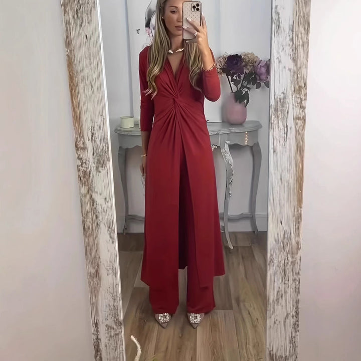 Damen Maxikleid mit V-Ausschnitt, Knotendetail und Animal-Print Echoarchiv