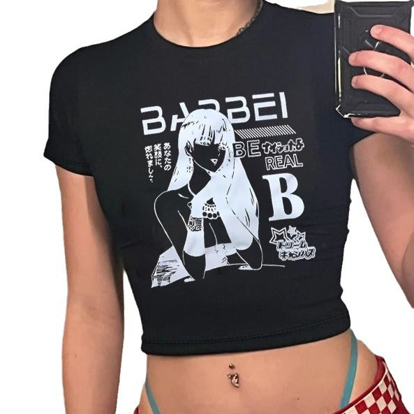 Damen Crop-T-Shirt mit kreativem Skelettdesign und inspirierendem Schriftzug Echo Archiv