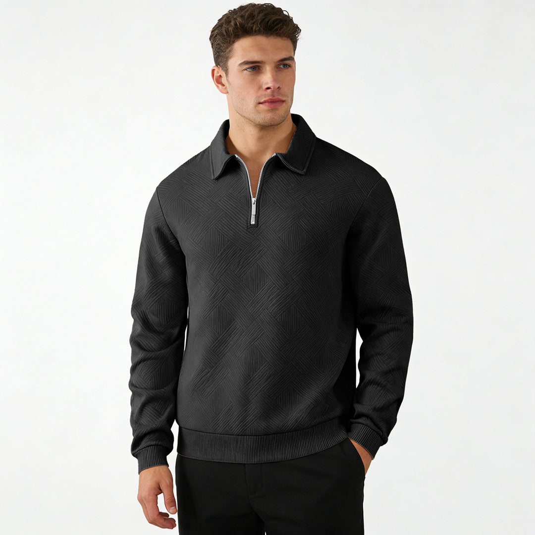 Herren Strukturierter Halbzip-Pullover mit Kragen und Rippbündchen Echoarchiv