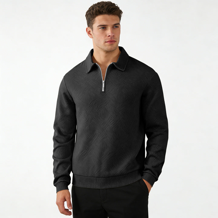 Herren Strukturierter Halbzip-Pullover mit Kragen und Rippbündchen Echoarchiv