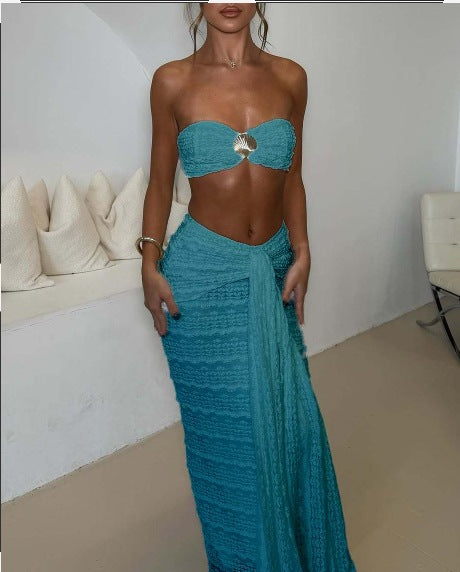 Damen Kleidungsset aus feiner Spitze und elegantem Wickelsaum Echo Archiv