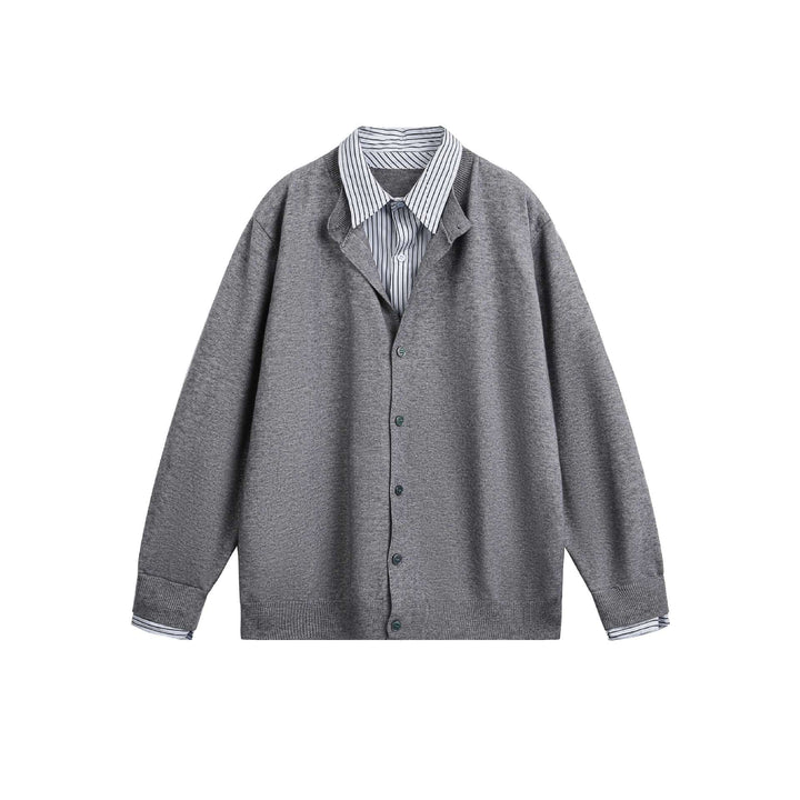Unisex Lagenlook Strickcardigan mit eingearbeitetem Hemdkragen und Knopfleiste Echoarchiv
