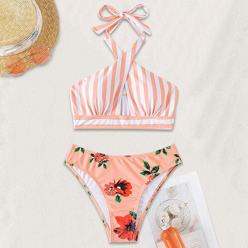 Damen Hochgeschnittener Bikini mit floralem Design und trendigem Wickeloberteil Echo Archiv
