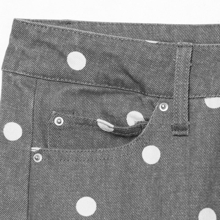Damen Hochgeschnittene Culotte-Jeans mit weitem Bein, Polka-Dot-Print und aufgesetzten Gesäßtaschen Echoarchiv