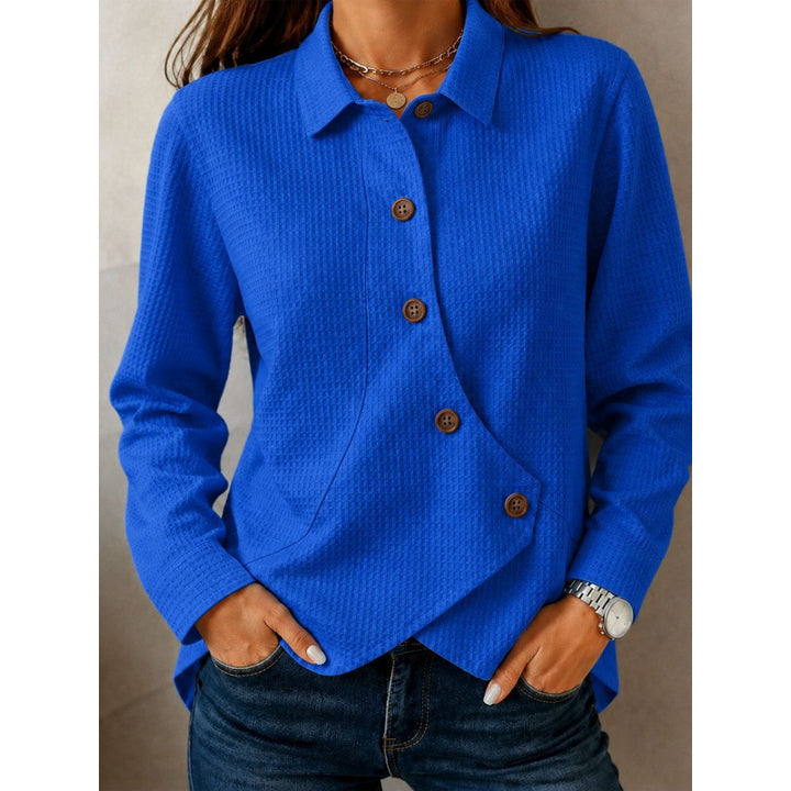 Damen strukturierte Waffel-Hemdjacke mit asymmetrischer Knopfleiste und Eingrifftasche – Célinea