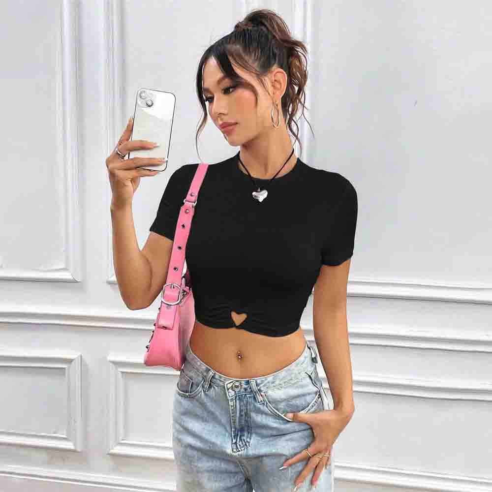 Damen cropped T-Shirt mit herzförmigem Knoten Echo Archiv