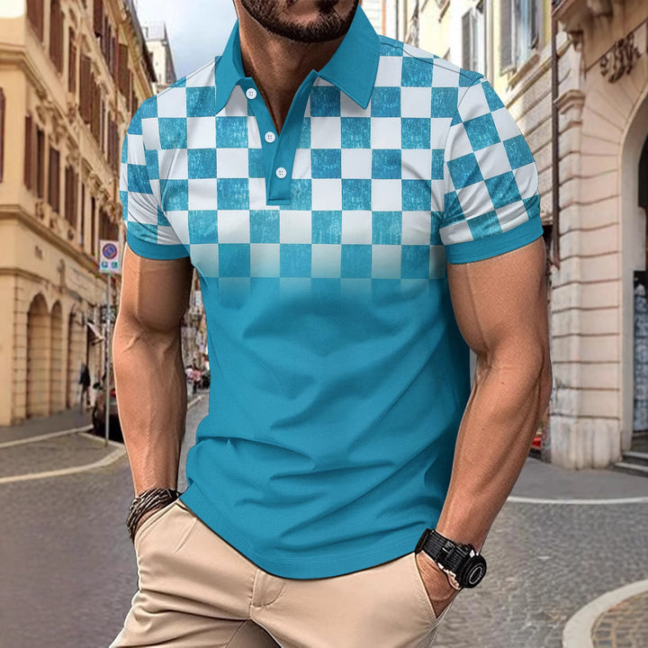 Herren modisches Kurzarm Polo-Shirt mit Karomuster und hochwertigem Material Echoarchiv