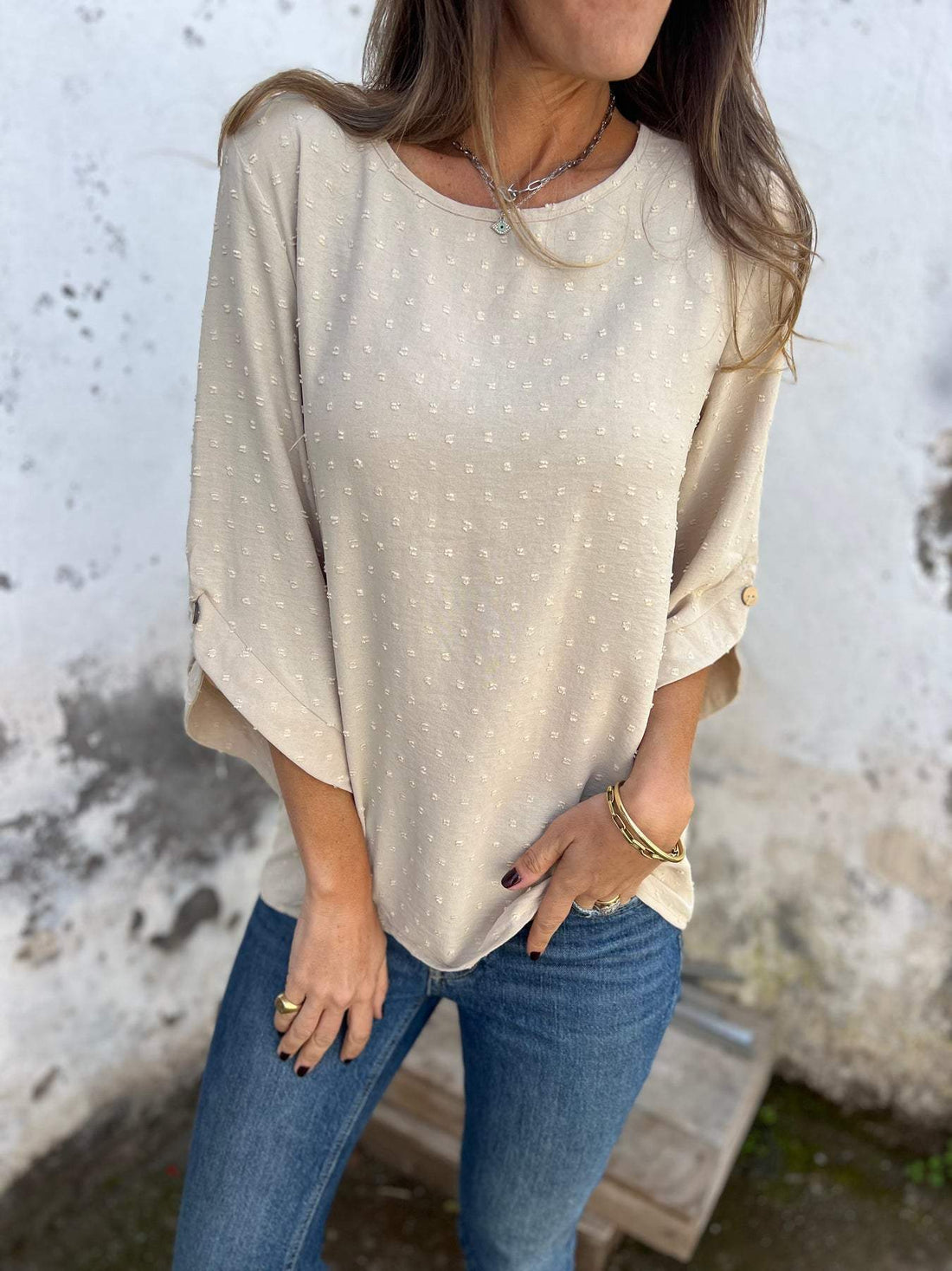 Damen Bluse mit Strukturpunktmuster und dreiviertel Ärmel Echo Archiv