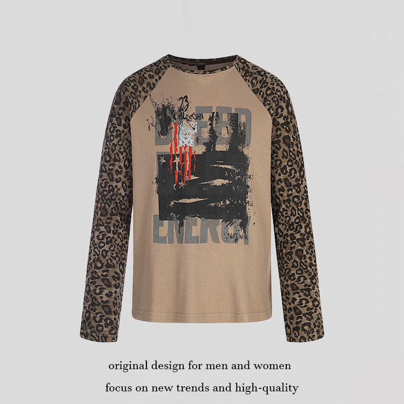 Damen Raglan-Langarmshirt mit Leoprint-Ärmeln und abstraktem Grafikprint Echoarchiv
