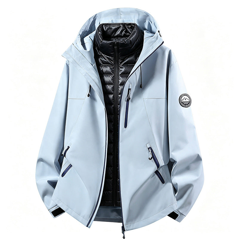 Unisex nicht wasserdichte dreiteilige Softshell-Jacke mit abnehmbarer gestepptem Innenjacke und Kapuze – Taviero