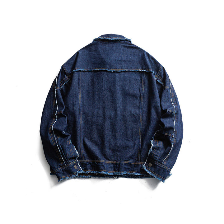 Herren Oversize Jeansjacke mit ausgefransten Kanten und großen Pattenstaschen Echoarchiv
