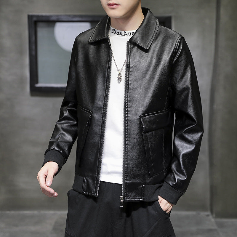 Herren Urbane Kunstleder‑Fliegerjacke mit Pattentaschen und geripptem Saum Echoarchiv