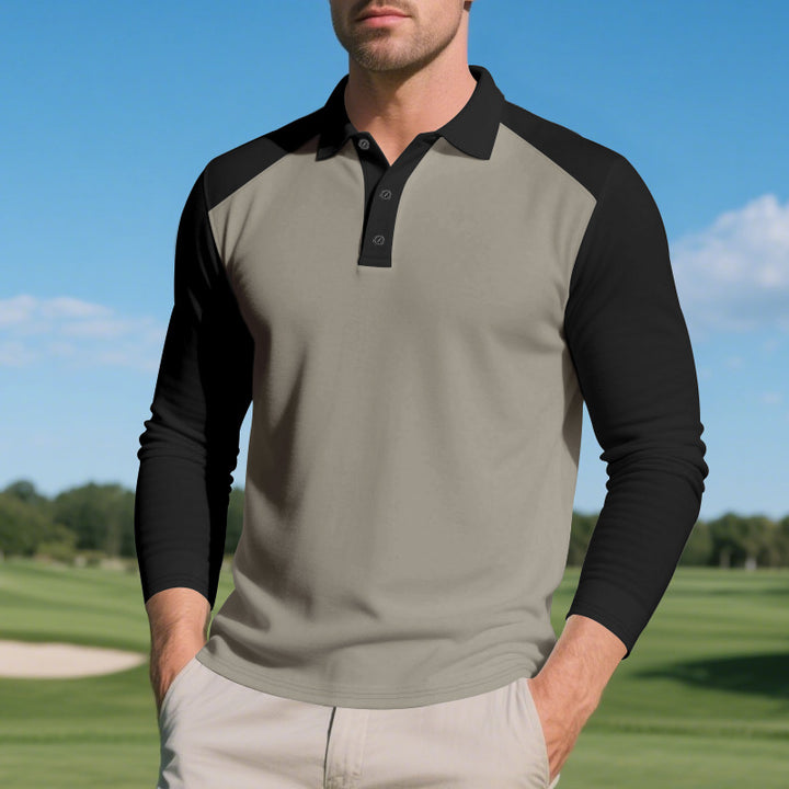 Herren Poloshirt mit Langarm und Kontrastärmel aus atmungsaktivem Baumwollmix Echoarchiv
