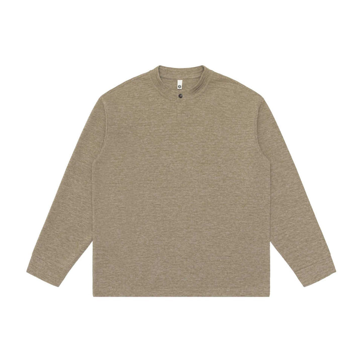 Unisex Strukturierter Henley-Pullover mit kurzem Knopfkragen und Oversize-Schnitt Echoarchiv