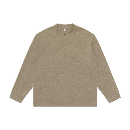 Unisex Strukturierter Henley-Pullover mit kurzem Knopfkragen und Oversize-Schnitt Echoarchiv