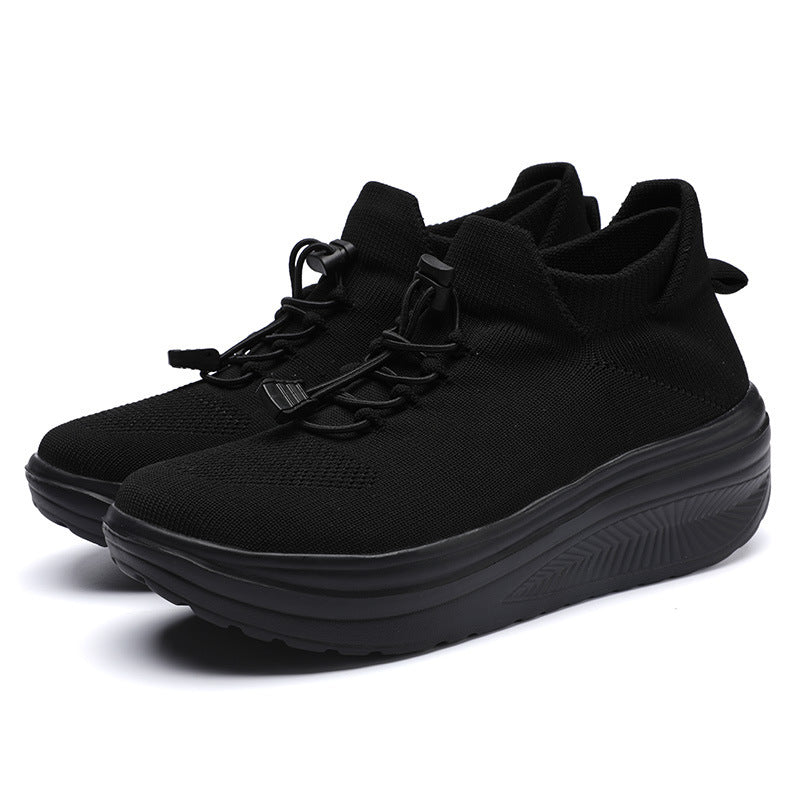Damen Keil‑Plateau‑Sneaker mit Strickschaft, Sock‑Design und Schnellzug‑Schnürung Echoarchiv