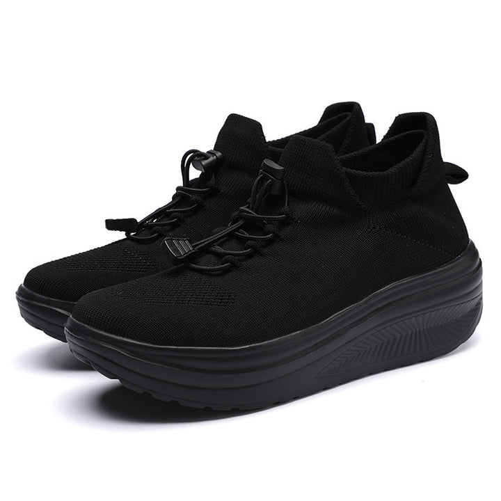 Damen Keil‑Plateau‑Sneaker mit Strickschaft, Sock‑Design und Schnellzug‑Schnürung Echoarchiv