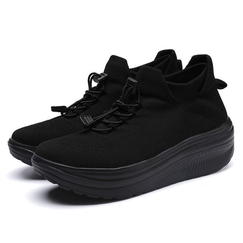 Damen Keil‑Plateau‑Sneaker mit Strickschaft, Sock‑Design und Schnellzug‑Schnürung Echoarchiv