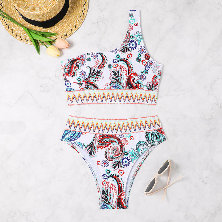 Damen Bikini-Set mit asymmetrischem Oberteil und hohem Bund Echo Archiv