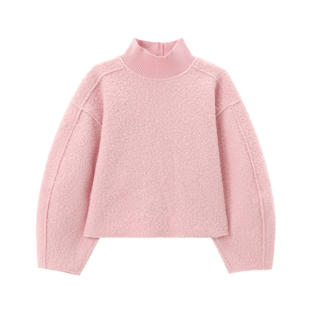 Damen Oversize Cropped Pullover mit Stehkragen und Ballonärmeln Echo Archiv