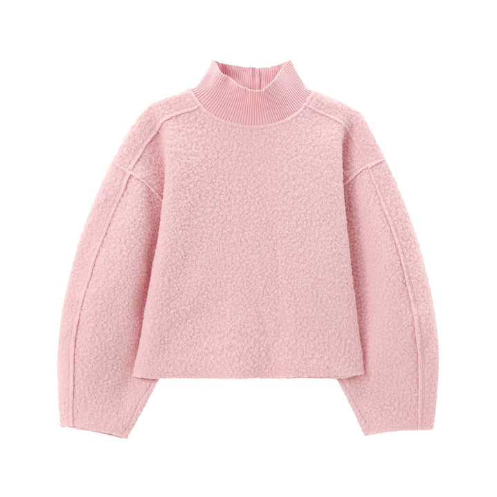 Damen Oversize Cropped Pullover mit Stehkragen und Ballonärmeln Echo Archiv