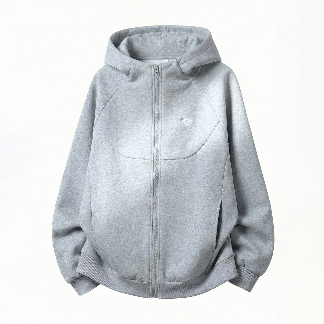 Unisex Oversize Kapuzen-Sweatjacke mit Reißverschluss und wattierter Struktur Echo Archiv