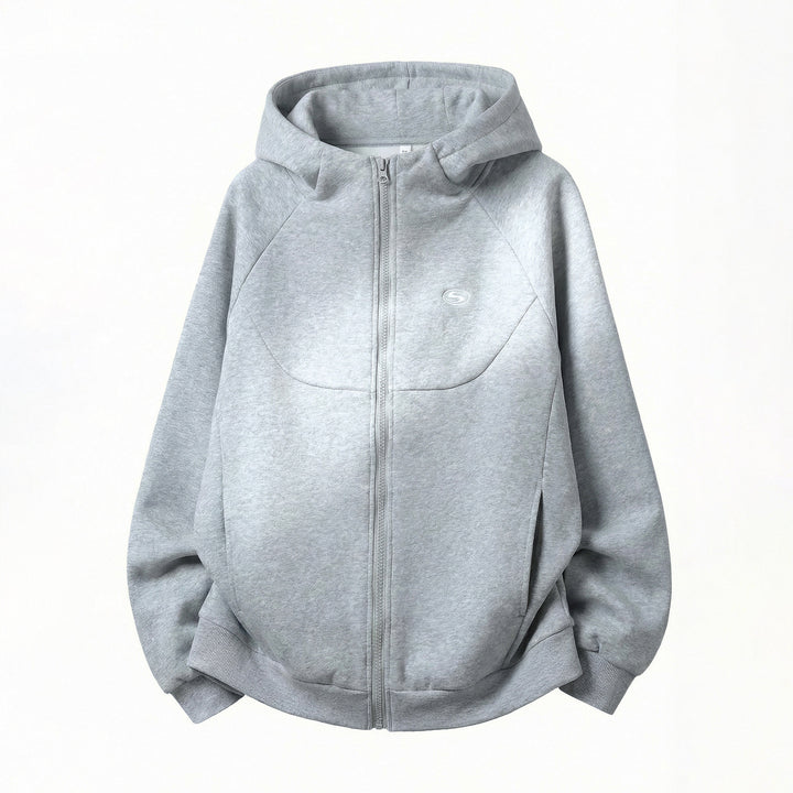 Unisex Oversize Kapuzen-Sweatjacke mit Reißverschluss und wattierter Struktur Echo Archiv