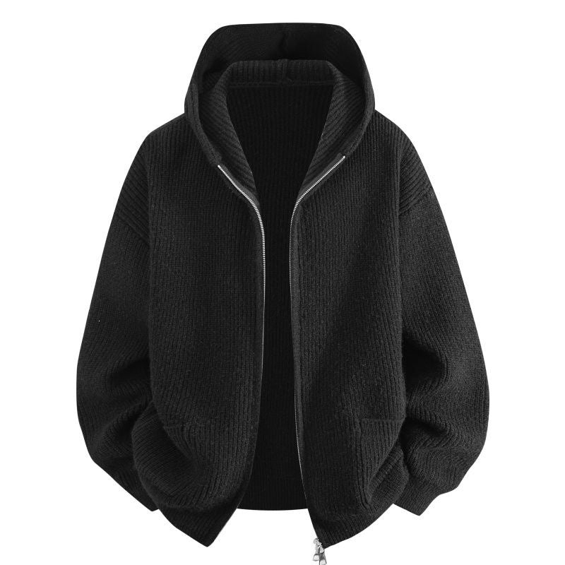 Damen Kuschelige Oversize-Rippstrick-Kapuzenjacke mit Zwei-Wege-Reißverschluss & aufgesetzten Taschen Echoarchiv