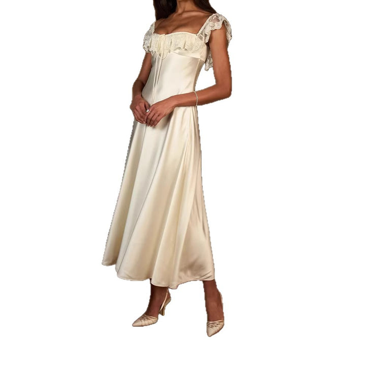 Damen Elegantes bodenlanges Kleid mit Spitzenbesatz Echo Archiv