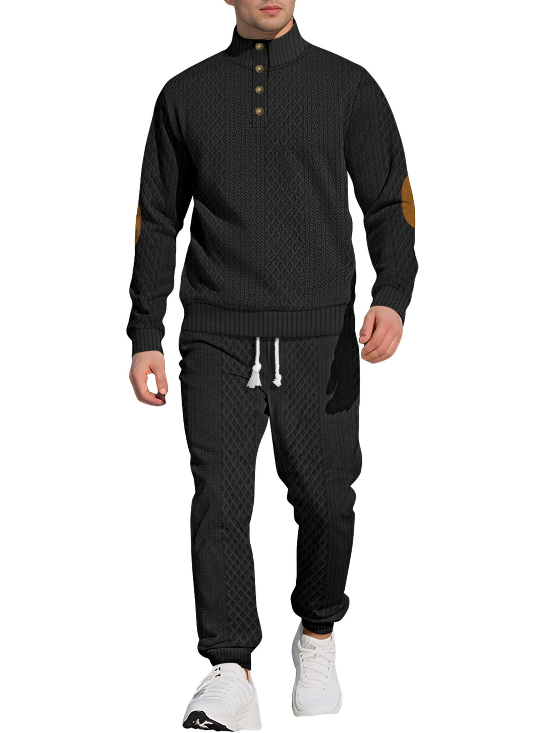 Herren Strick-Freizeitanzug mit hohem Kragen und eleganten Akzenten Echoarchiv