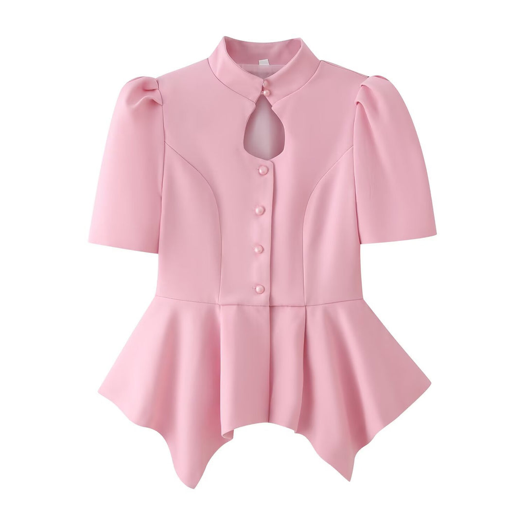 Damen Taillierte Bluse mit Stehkragen, Cut-Out-Ausschnitt und asymmetrischem Schößchen Echo Archiv
