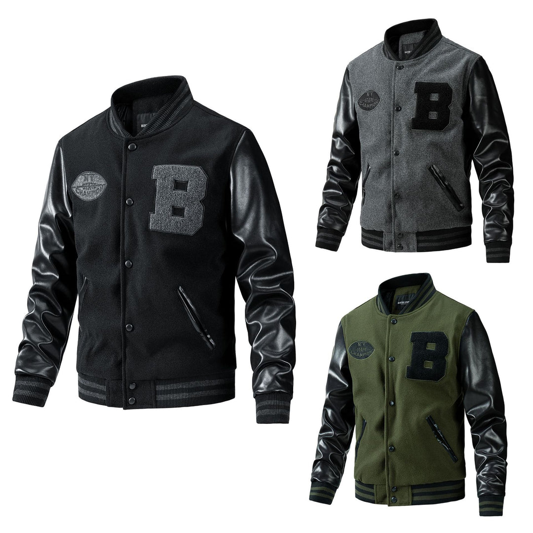 Herren Collegejacke aus Wollmix mit verstärkten Lederärmeln Echoarchiv